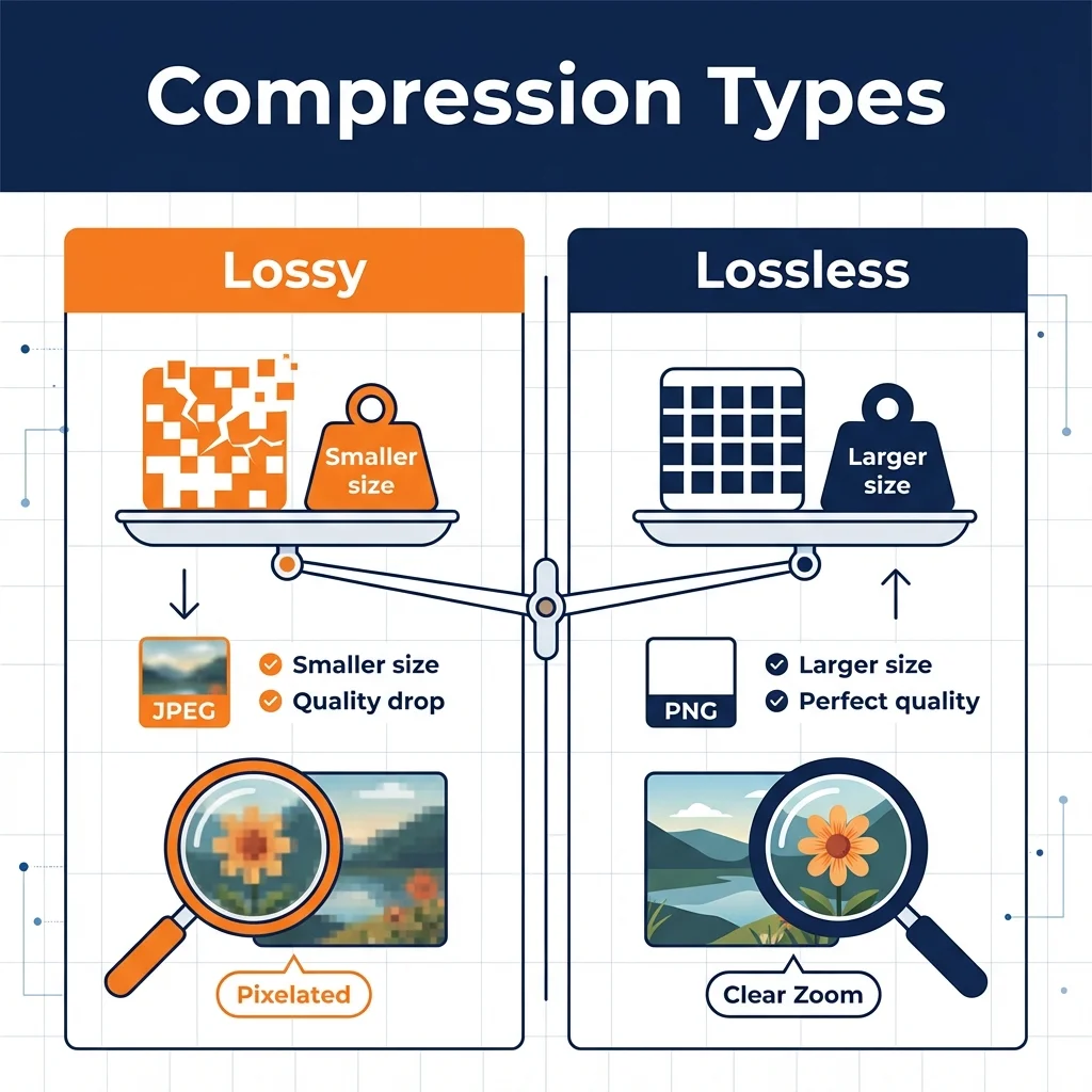 Infographic comparing lossy and lossless image compression techniques