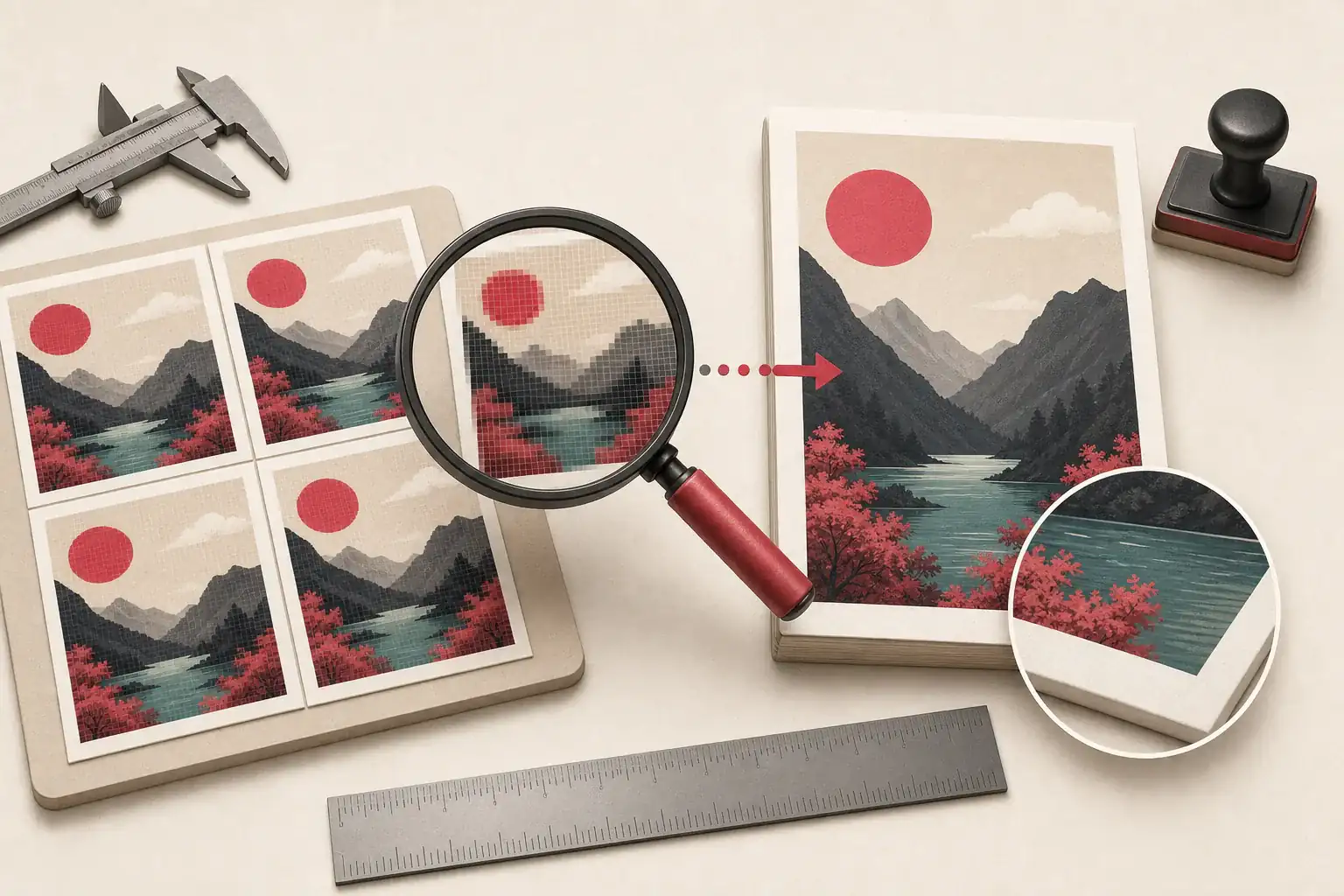 Extracted document images compared by real dimensions and quality