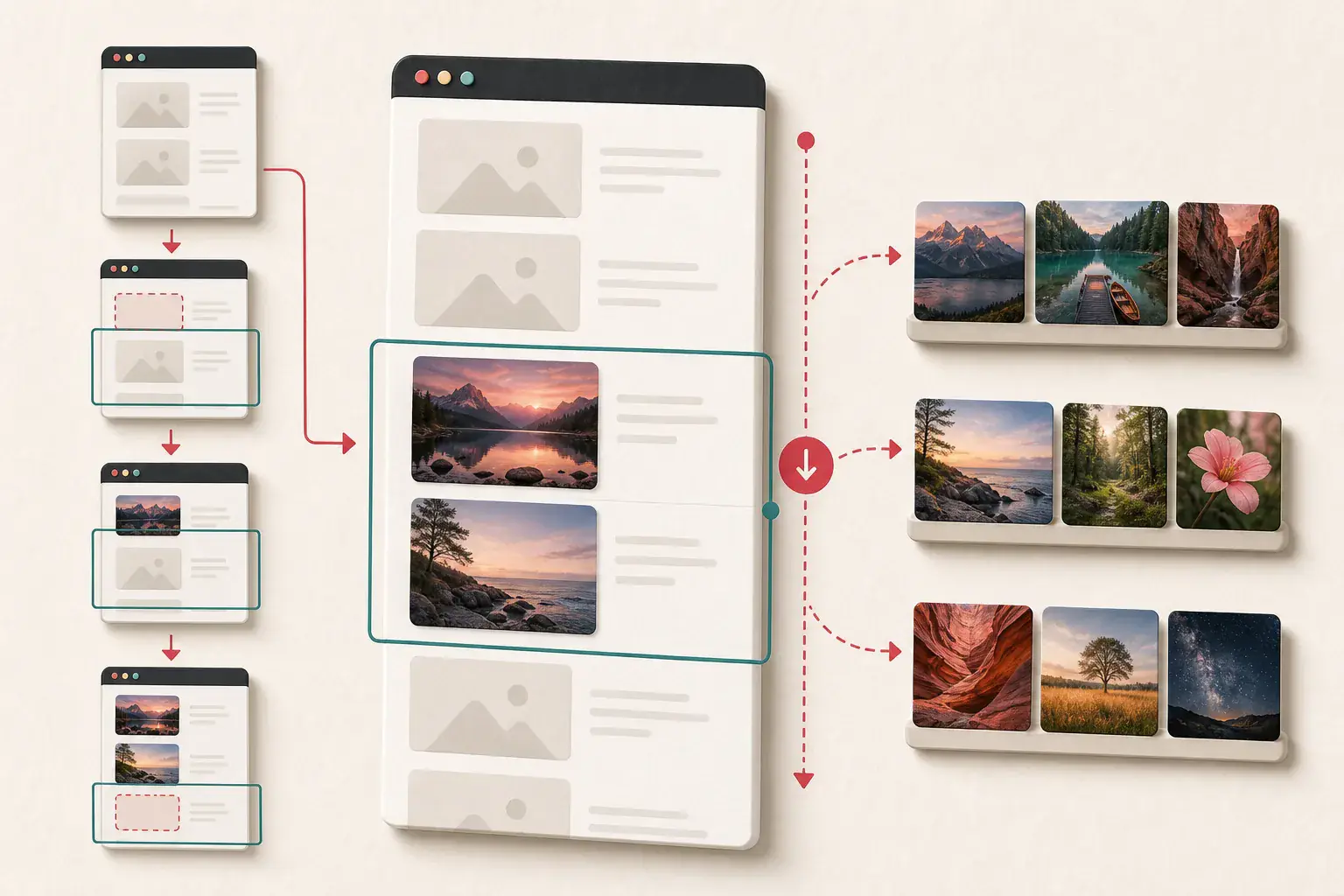 Images appearing in batches as a visitor scrolls down a long webpage