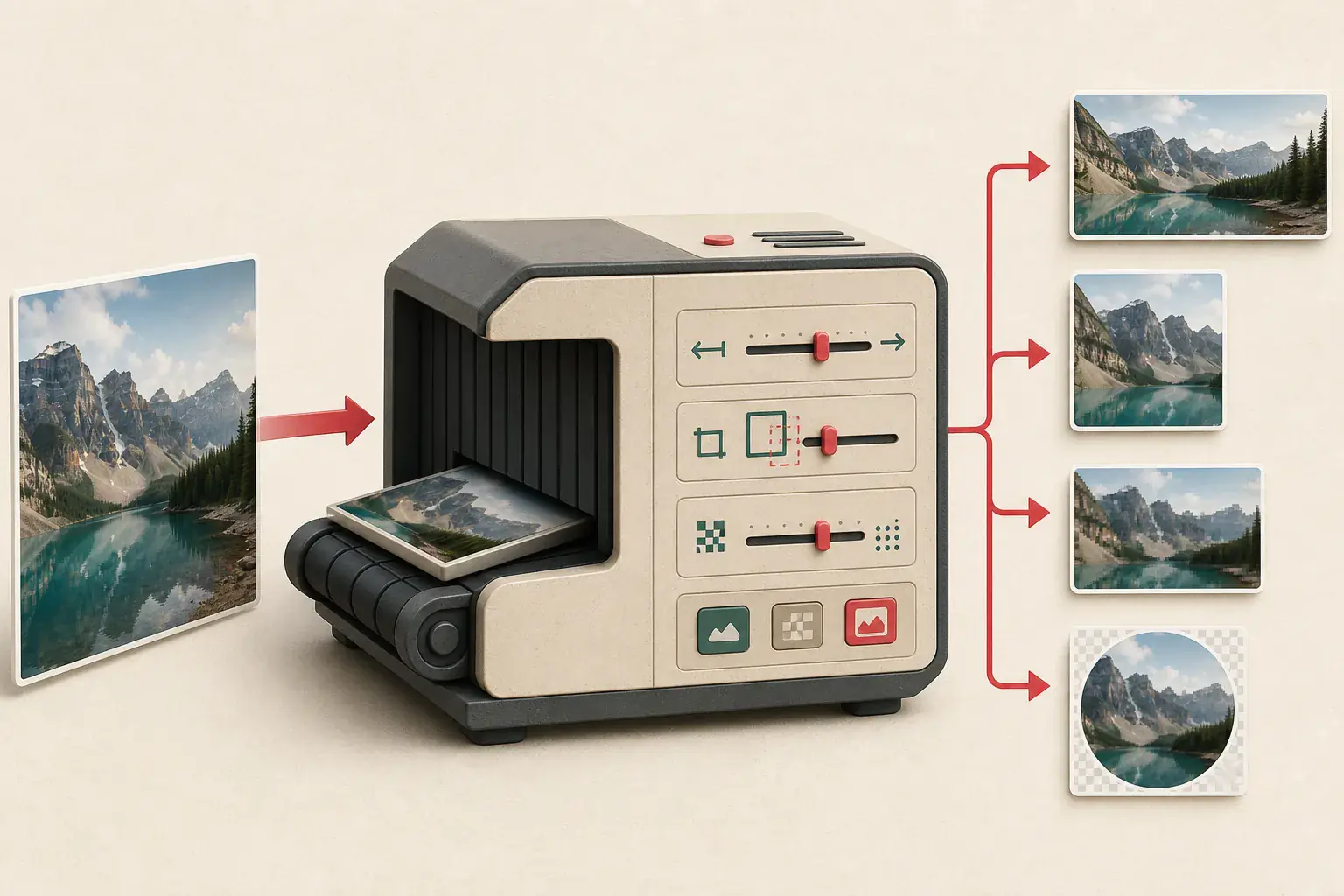 An image passing through CDN controls for size crop format and quality
