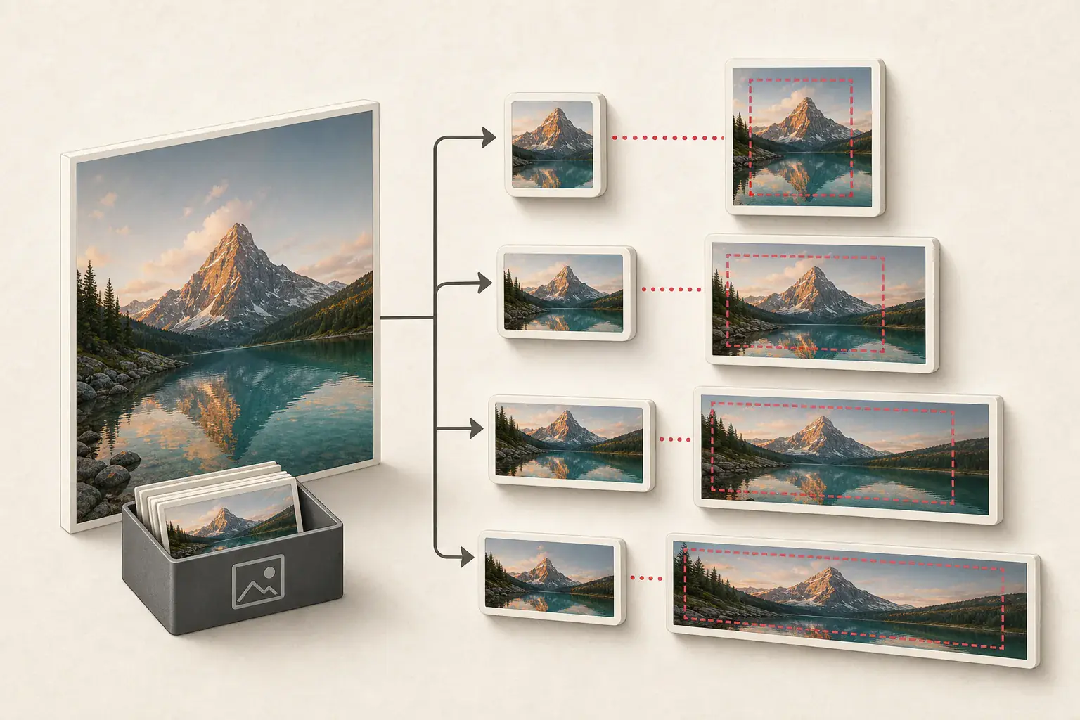 One original WordPress upload branching into generated thumbnail sizes