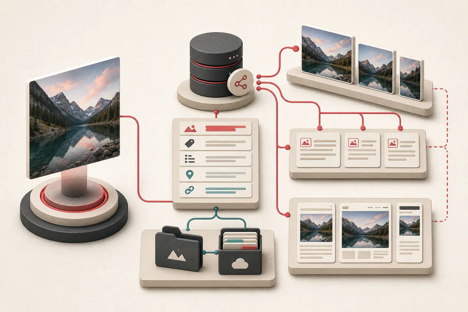 Attachment metadata and storage records reconnecting an original image to its pages