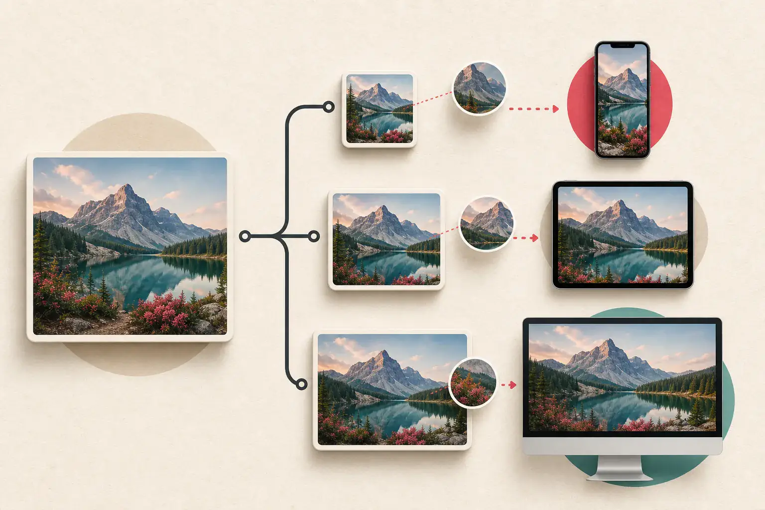 One image source branching into several responsive widths for different screens