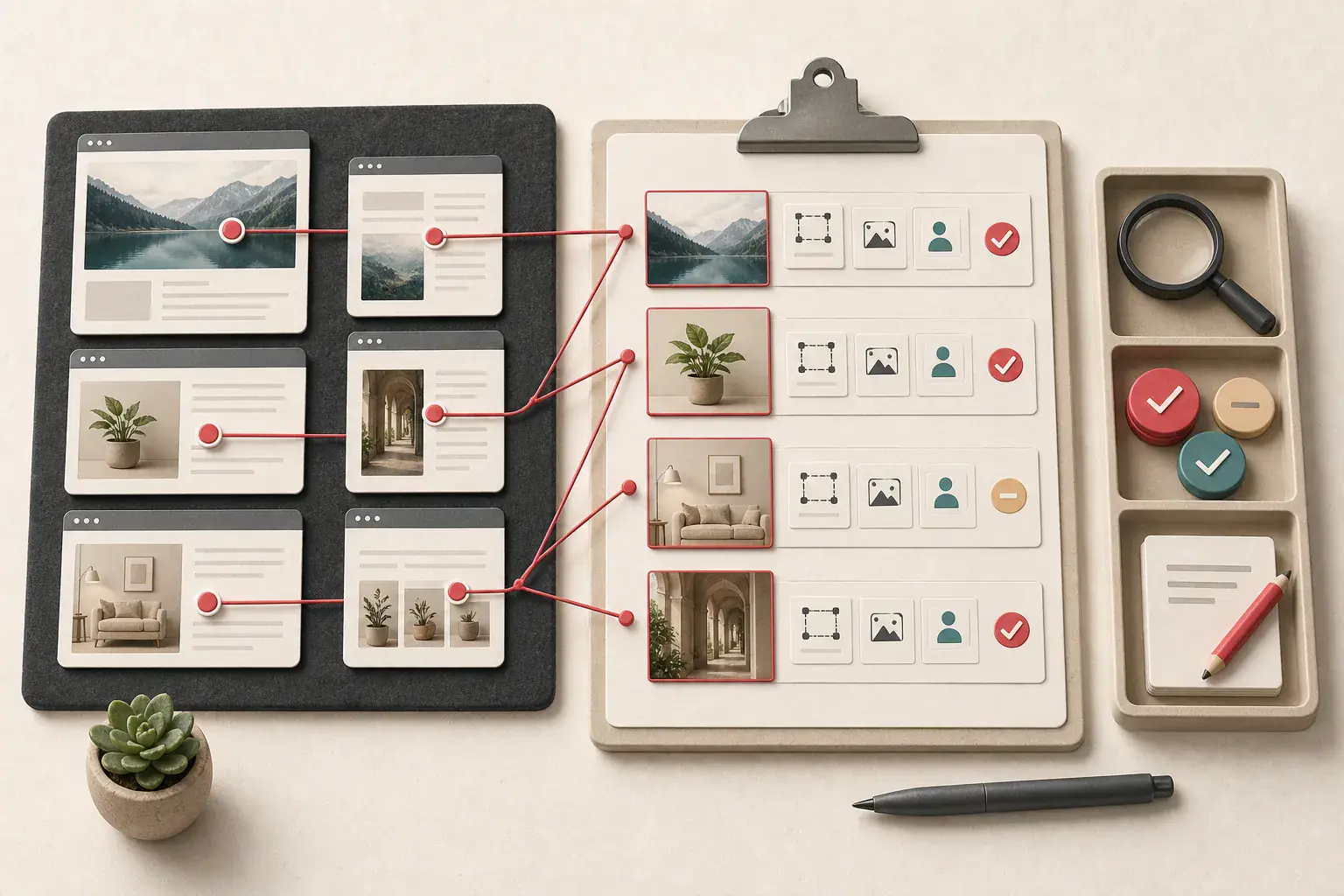 A structured website image ledger connecting pages files dimensions and ownership