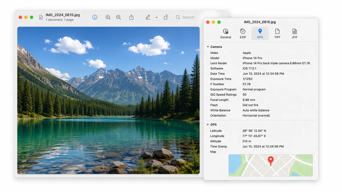 Viewing EXIF data in Mac Preview inspector