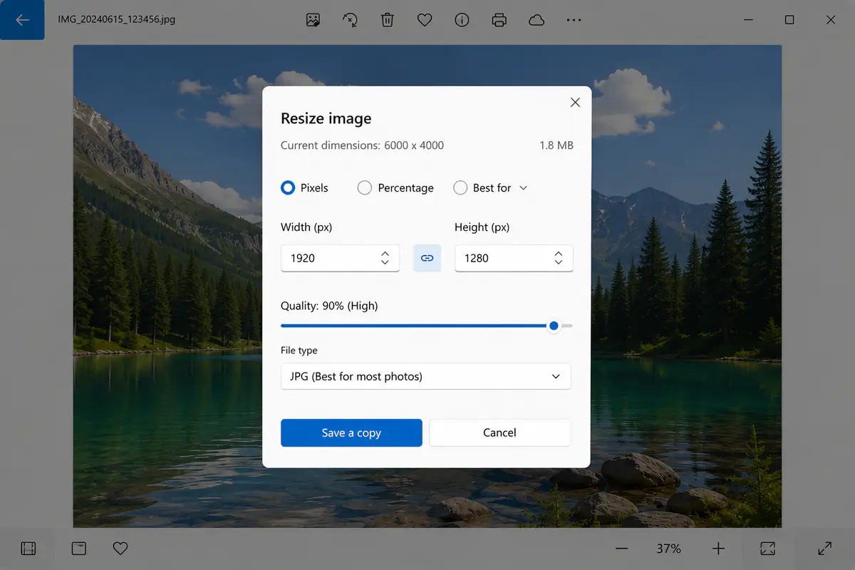 Resizing an image in the Windows Photos app