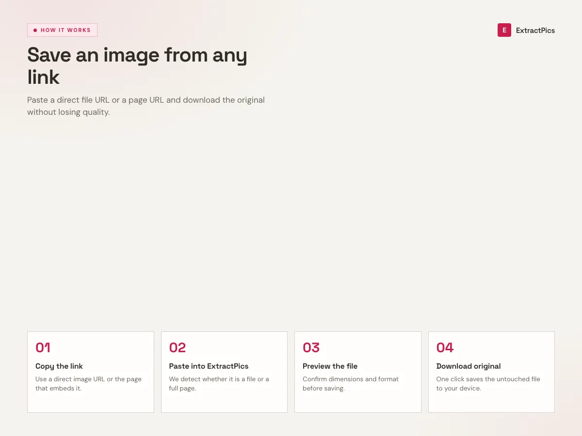 How-to graphic for downloading an image from a URL using ExtractPics