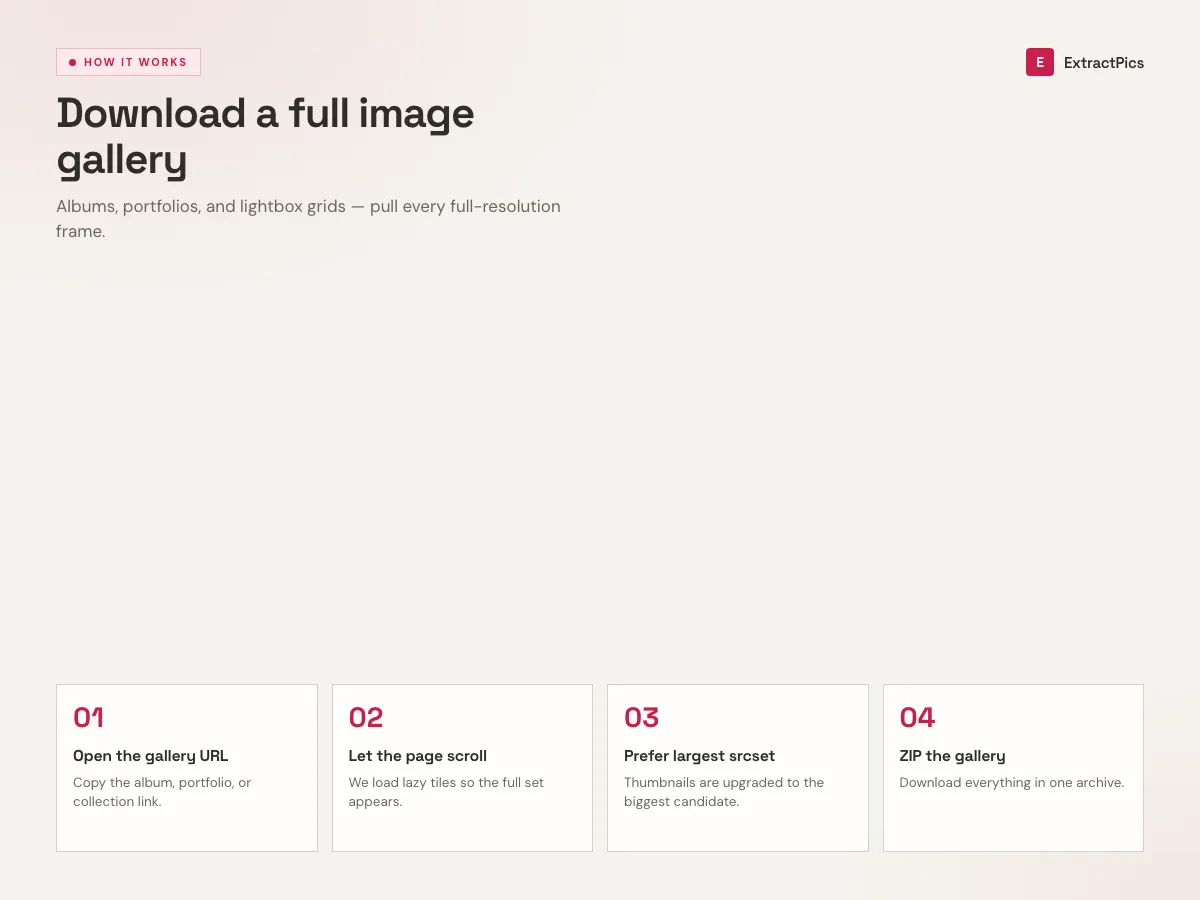 Guide showing how the gallery downloader saves every full-resolution image from an album