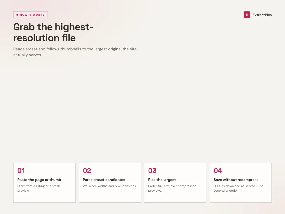 Guide explaining how the HD image downloader selects the largest srcset image
