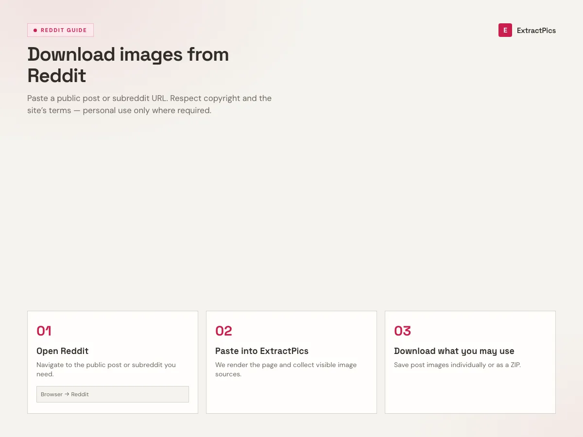 Three-step guide to download images from Reddit using the ExtractPics Reddit image downloader